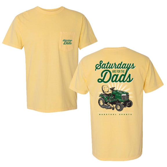 Saturdays Are For The Dads Riding Mower Pocket Tee-T-Shirts-SAFTB-Yellow-S-Barstool Sports